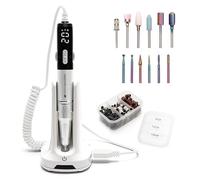 Rio Salon Po - Lima de uñas eléctrica con juego de brocas de cerámica y tungsteno, archivo E inalámbrico de 35,000 RPM con LCD, batería de 4500 mAh, 6 puntas - Herramienta profesional de manicura y