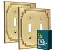 Rio Salto Heritage Collection - Placa de pared para interruptor de luz doble, latón cepillado, cubierta de interruptor doble, cubierta de metal, placa de interruptor de luz, tamaño mediano de 5 x 5
