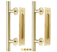 Rio Salto Juego de manijas de puerta de granero de latón cepillado dorado de 12 pulgadas, manijas de puerta de armario de acero inoxidable, manija de tracción y manija empotrada, manijas grandes y