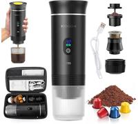RIOGOM. ®️ Cafetera Portátil de Capsulas 3 en 1 Outin 12v Usb-C + Estuche rígido, Compacta, Ligera Y Recargable, Ideal para Tomar Cafe Caliente en Camping, Coche, camion Oficina etc. (Negro)