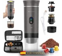RIOGOM. ®️ Cafetera Portátil de Capsulas 3 en 1 Outin 12v Usb-C + Estuche rígido, Compacta, Ligera Y Recargable, Ideal para Tomar Cafe Caliente en Camping, Coche, camion Oficina etc. (Gris)
