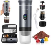 RIOGOM. ®️ Cafetera Portátil de Capsulas 3 en 1 Outin 12v Usb-C + Estuche rígido, Compacta, Ligera Y Recargable, Ideal para Tomar Cafe Caliente en Camping, Coche, camion Oficina etc. (Plata)