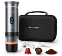 RIOGOM Cafetera Portátil de Capsulas 3 en 1 Outin 20v Usb-C + Estuche rígido, Compacta, Ligera Y Recargable, Ideal para Tomar Cafe Caliente en Camping, Coche, camion Oficina (Plata)