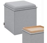 RIOGOM Puff Almacenaje, Banco de Almacenamiento Plegable, Cuadrado, Mesa de Madera Reversible, Taburete Reposapiés, Reposapies Sofa, Taburete almacenaje, 38 x 38 x 39 cm (Gris Lino)