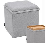 RIOGOM Puff Almacenaje, Banco de Almacenamiento Plegable, Cuadrado, Mesa de Madera Reversible, Taburete Reposapiés, Reposapies Sofa, Taburete almacenaje, 38 x 38 x 39 cm (Gris Borrego)