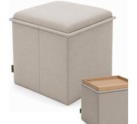 RIOGOM Puff Almacenaje, Banco de Almacenamiento Plegable, Cuadrado, Mesa de Madera Reversible, Taburete Reposapiés, Reposapies Sofa, Taburete almacenaje, 38 x 38 x 39 cm (Khaki Lino)