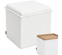 RIOGOM Puff Almacenaje, Banco de Almacenamiento Plegable, Cuadrado, Mesa de Madera Reversible, Taburete Reposapiés, Reposapies Sofa, Taburete almacenaje, 38 x 38 x 39 cm (Blanco Lino)