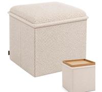 RIOGOM Puff Almacenaje, Banco de Almacenamiento Plegable, Cuadrado, Mesa de Madera Reversible, Taburete Reposapiés, Reposapies Sofa, Taburete almacenaje, 38 x 38 x 39 cm (Beige Borrego)