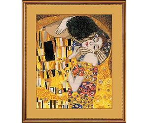 RIOLIS 1170 El Beso, según G. Klimt Kit de punto de cruz contado 30 x 35 cm | 14 ct blanco Zweigart Aida, 25 lana/acrílico colores, de intermedio a avanzado, gráfico y aguja incluidos