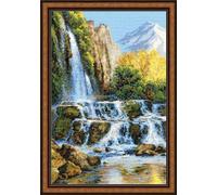Riolis - 1194 Landscape with Waterfall Cross Stitch Kit, algodón, Multi de Color, 40 x 60 x 0, 1 cm