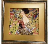 RIOLIS 1226 Dama con Abanico Kit de punto de cruz | según el cuadro de G. Klimt, 35 x 35 cm, 14 ct blanco Zweigart Aida, 30 lana/acrílico colores, nivel intermedio