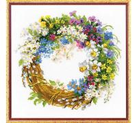 RIOLIS 1536 Corona con Cerezo de Racimo Kit de punto de cruz 29.8 x 29.8 cm | Floral diseño, 14 ct blanco Zweigart Aida, 27 algodón Anchor colores, nivel intermedio, gráfico y aguja incluidos