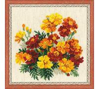 RIOLIS 1556 Caléndulas Kit de punto de cruz contado 19.7 x 19.7 cm | Floral diseño, 14 ct lino Zweigart Aida, 15 lana/acrílico colores, de principiante a intermedio, gráfico y aguja incluidos