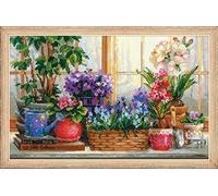 Riolis - 1669 Ventana Banco con Flores Cruz, algodón, Multicolor, 40 x 25 x 0, 1 cm