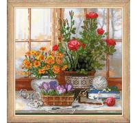 Riolis 1763 - Kit para punto de cruz (algodón, 2525 cm), diseño de cocodrilo en el alféizar de la ventana, multicolor