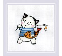 Riolis 1808 Katzenmannschaft - Kit de punto de cruz (algodón, 99 cm), diseño de pez, multicolor