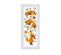 RIOLIS 1879 Zorros entre Hojas Kit de punto de cruz contado 7.6 x 24.1 cm | 14 ct blanco Zweigart Aida, 7 lana/acrílico colores, de principiante a intermedio, gráfico y aguja incluidos