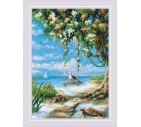 RIOLIS 2215 Columpio en la Playa Kit de punto de cruz contado 21 x 30 cm | gráfico y aguja incluidos, kit de bordado para regalo