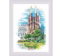 Riolis Counted Cross Stitch Kit 11.75"X15.75"-Sagrada Familia (14 Count) | Zweigart Aida blanco de 14 quilates, 29 colores de algodón ancla, nivel intermedio, tabla y aguja incluidos