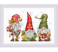 Riolis - Jolly Gnomes 2234, kits de punto de cruz de Navidad de 11¾ x 8¼, kits de punto de cruz para principiantes y avanzados, kits de punto de cruz para adultos, kits de costura contada, kit de