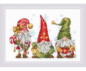 Riolis - Jolly Gnomes 2234, kits de punto de cruz de Navidad de 11¾ x 8¼, kits de punto de cruz para principiantes y avanzados, kits de punto de cruz para adultos, kits de costura contada, kit de