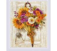 RIOLIS - Paraguas de otoño 2276, kits de punto de cruz floral de 9½ x 11¾, kits de punto de cruz para principiantes y avanzados, kit de punto de cruz para adultos, kit de costura de bordado contado