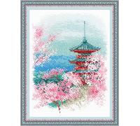 Riolis - Sakura. Pagoda - Juego de Punto de Cruz, algodón, Multicolor, 18 x 24 cm