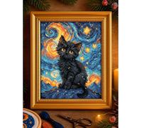 RIOLIS - Starry Cat 2288, kits de punto de cruz de 6 x 7 pulgadas, kits de punto de cruz de gato para principiantes y avanzados, kit de punto de cruz para adultos, kit de bordado de animales