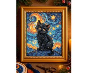 RIOLIS - Starry Cat 2288, kits de punto de cruz de 6 x 7 pulgadas, kits de punto de cruz de gato para principiantes y avanzados, kit de punto de cruz para adultos, kit de bordado de animales