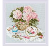 RIOLIS - Time for Stitching 2280, kits de punto de cruz floral de 11¾ x 11¾, kits de punto de cruz para principiantes y avanzados, kit de punto de cruz para adultos, kit de costura de bordado contado