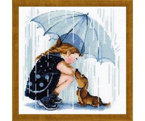 Riolis Unter Meinem Regenschirm Kit de Punto de Cruz, algodón, Multicolor, 25 x 25 x 0.1 cm
