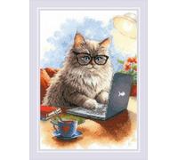 RIOLIS - Writer of Meowmoirs 2263, kits de punto de cruz de gatos 8¼ x 11¾, kits de punto de cruz para principiantes y avanzados, kits de punto de cruz para adultos, kits de costura contada, kit de