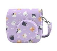 Riosin Funda para Cámara Mini 12 de Instant para Fujifilm Instax Mini 12/11, Funda de Cuero Sintético de Primera Calidad con Bolsillo y Correa de Hombro Ajustable y Extraíble (Gato púrpura)