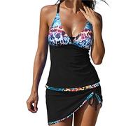 riou 2022 Bañador de Dos Piezas para Mujer Cuello en V Acolchado Sujetador BañAdores Brasileño Falda de baño Ropa de baño Mujeres Retro Estampado Verano 2 Piezas S-XXXXXL