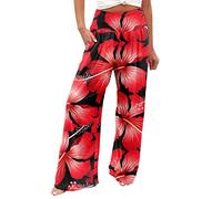 riou 2024 Pantalones Mujer Verano Frescos Talla Grande Pantalones Casual Comodos Transpirable Cintura Alta Pierna Ancha Baggy Suelto Pantalón Largo Ligeros Pantalones de Playa Yoga Pants