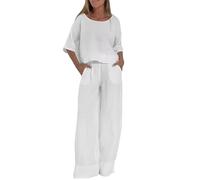 riou 2025 Chándal Mujer Completo Verano Original Algodón O-Cuello Conjunto Pantalon Y Blusa Cómodo Transpirable Ropa De Deportivo Traje De Ligera Fiesta Oficina Negocios Vestir Playa