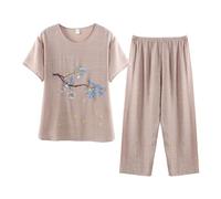 riou 2025 Conjunto Dos Piezas Mujer Lino Casual Color Sólido Tallas Grandes Conjunto Pantalon Y Blusa Suave Y Cómodo Ropa Para El Hogar Traje De Ligera Para Correr Gimnasio Yoga Trajes