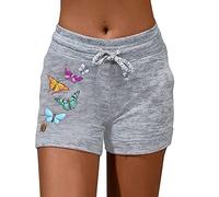 riou 2025 Pantalones Cortos Mujer Verano Cintura Alta Vintage Flowers Pantalones Casuales Chica Adolescente Suave y Transpirable Color Sólido Pantalones de Yoga con Bolsillos y Cordón