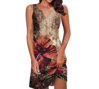 riou 2025 Vestido Mujer Verano Casual Sin Mangas Vintage Camisa de Vestir Divertida Estampada Retro Vestidos de Playa de Informal Sueltos Falda con Cuello en V Elegante Mini Vestido