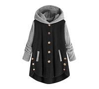 riou Abrigos Largo con Capucha para Mujer Suéter Empalme Otoño Invierno Sudadera de Manga Larga Chaqueta Caliente Felpa Outerwear con Botón