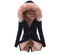 riou Abrigos Plumas Mujer Largo Invierno Chaqueta Parka Felpa Anoraks Slim Fit Camisa de Manga Larga Hoodie Cálido Outerwear al Aire Libre Slim Fit Chaquetas