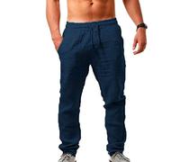 riou Algodón Pantalones Largos Casual Transpirable Ropa para Hombre, Pantalon Lino Corto de Suaves y Cómodos, Pantalones Transpirables de Verano de Color Sólido,para Playa/Hogar/Uso Diario