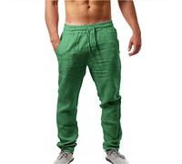 riou Algodón Pantalones Largos Casual Transpirable Ropa para Hombre, Pantalon Lino Corto de Suaves y Cómodos, Pantalones Transpirables de Verano de Color Sólido,para Playa/Hogar/Uso Diario