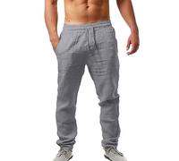 riou Algodón Pantalones Largos Casual Transpirable Ropa para Hombre， Pantalon Lino Corto de Suaves y Cómodos, Pantalones Transpirables de Verano de Color Sólido,para Playa/Hogar/Uso Diario