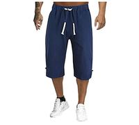 riou Algodón y Lino Pantalones Largos Casual Transpirable Ropa para Hombre， Pantalon Lino Corto de Suaves y Cómodos, Pantalones Transpirables de Verano de Color Sólido,para Playa/Hogar/Uso Diario