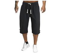 riou Algodón y Lino Pantalones Largos Casual Transpirable Ropa para Hombre， Pantalon Lino Corto de Suaves y Cómodos, Pantalones Transpirables de Verano de Color Sólido,para Playa/Hogar/Uso Diario