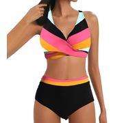 riou Bikinis Mujer 2024 Talla Grande Reductor Sin Aros Cintura Alta Vintage Cuello en V Trajes de baño de Dos Piezas Tops y Lateral con Cordones Braguitas Swimwear Control del Vientre S-XXL