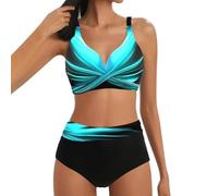 riou Bikinis Mujer 2024 Talla Grande Reductor Sin Aros Cintura Alta Vintage Cuello en V Trajes de baño de Dos Piezas Tops y Lateral con Cordones Braguitas Swimwear Control del Vientre S-XXL