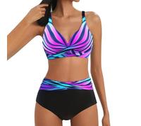riou Bikinis Mujer 2024 Talla Grande Reductor Sin Aros Cintura Alta Vintage Cuello en V Trajes de baño de Dos Piezas Tops y Lateral con Cordones Braguitas Swimwear Control del Vientre S-XXL