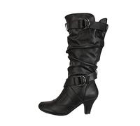 riou Botas Mujer Invierno Cuña Altas Botines Largo Encaje Forro de Piel Punta Redonda Boots Urbano Fiesta Oficina Calzado Casuales de Tacón Aire Libre Exterior Negro 36-43